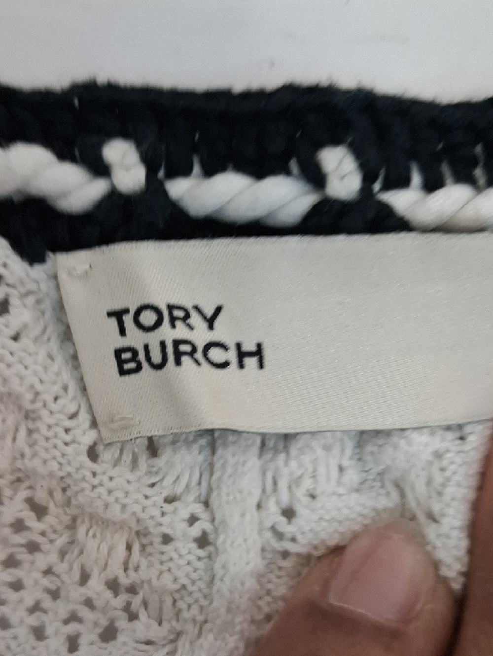 Tory Burch Crochet Knit Lounge Shorts Cream Black Trim Drawstring Size Small - Picture 4 of 10